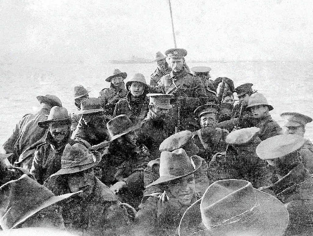 April 25, 1915: A lifeboat carrying unidentified men of the 1st Divisional Signal Company as they are towed towards Anzac Cove at 6am on the day of the landing at Gallipoli. Photo Courtesy of the Australian War Memorial April 25, 1915: A lifeboat carrying unidentified men of the 1st Divisional Signal Company as they are towed towards Anzac Cove at 6am on the day of the landing at Gallipoli. Photo Courtesy of the Australian War Memorial